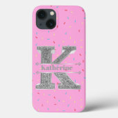 Personalisiertes Monogramm Silver Initial K Ihr Na Case-Mate iPhone Hülle (Rückseite)