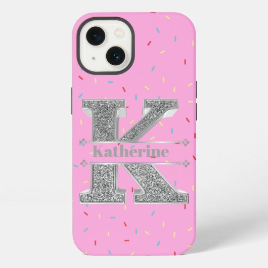 Personalisiertes Monogramm Silver Initial K Ihr Na iPhone Hülle (Rückseite)