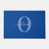 Personalisiertes Monogramm-Skript Name Blau Weiß Fußmatte (Vorderseite)