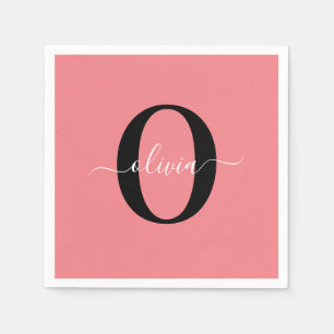 Personalisiertes Monogramm-Skript Name Schwarz Wei Serviette