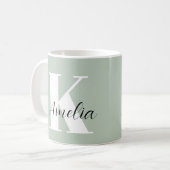 Personalisiertes Monogramm-Skriptformat Grün Kaffeetasse (Vorderseite Links)