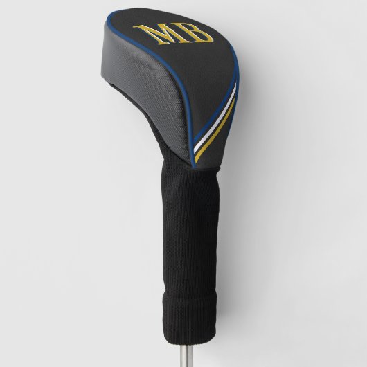 Personalisiertes Monogramm-Streifen aus schwarzem Golf Headcover (angewinkelt)