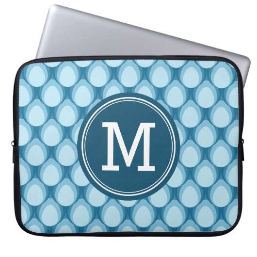 Personalisiertes Monogramm Teadrop Muster-Blau Laptopschutzhülle (Vorderseite)