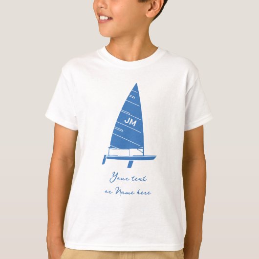Personalisiertes Monogramm Text Sailboat Racing Bl T-Shirt (Vorderseite)
