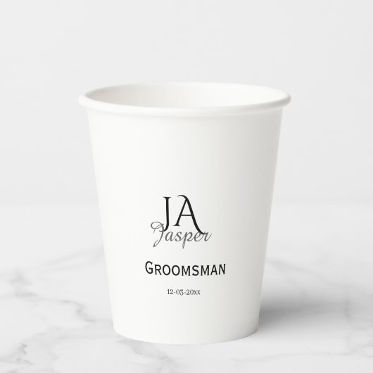 Personalisiertes Monogramm Trauzeuge Brautführer N Pappbecher (Vorderseite)