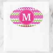Personalisiertes Monogramm Tribal Muster Rosa Zick Ovaler Aufkleber (Tasche)