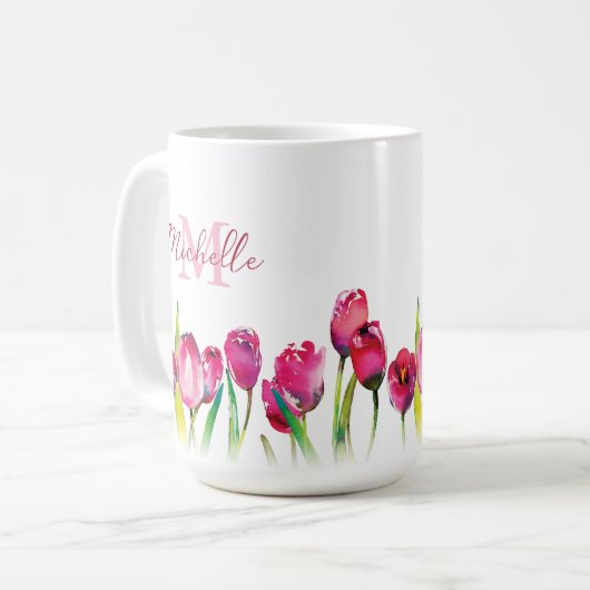 Personalisiertes Monogramm Tulip Kaffeetasse (Vorderseite Links)