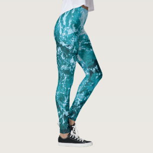 Personalisiertes Monogramm Türkis-Seewellen-Muster Leggings