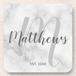 Personalisiertes Monogramm und Familienname auf Ma Getränkeuntersetzer