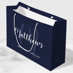 Personalisiertes Monogramm und Familienname Navy B Große Geschenktüte