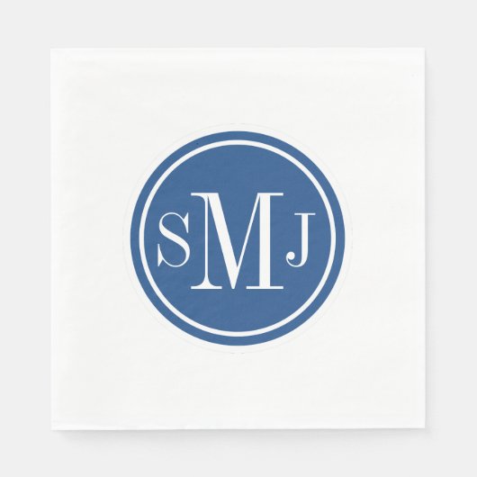 Personalisiertes Monogramm und klassisches Blau Serviette (Vorderseite)