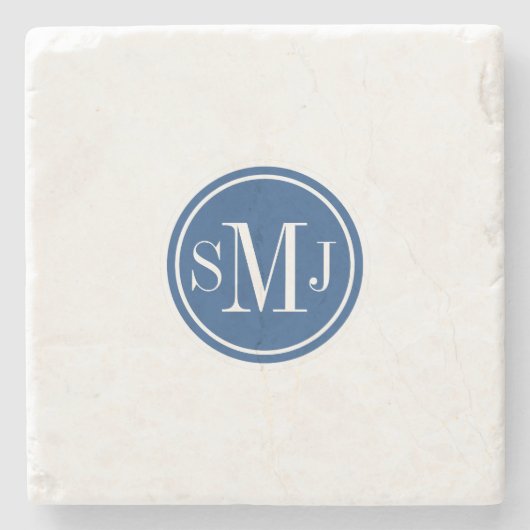 Personalisiertes Monogramm und klassisches Blau Steinuntersetzer (Vorderseite)