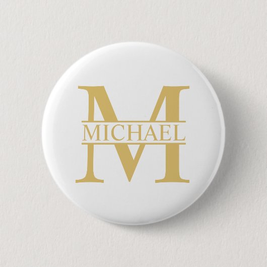 Personalisiertes Monogramm und Name aus Weiß und G Button (Vorderseite)