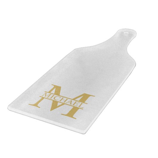 Personalisiertes Monogramm und Name aus Weiß und G Schneidebrett (Ecke)