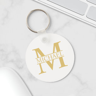 Personalisiertes Monogramm und Name aus Weiß und  Schlüsselanhänger