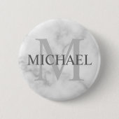 Personalisiertes Monogramm und Name aus weißem Mar Button (Vorderseite)