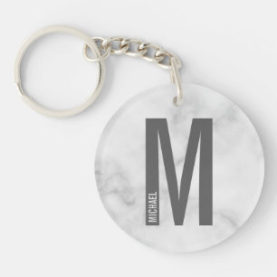 Personalisiertes Monogramm und Name aus weißem Mar Schlüsselanhänger