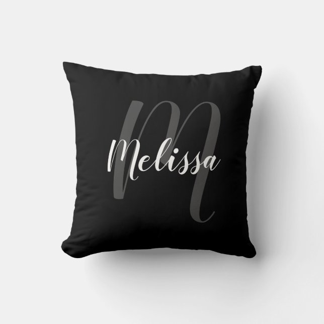 Personalisiertes Monogramm und Name Black Elegant Kissen (Vorderseite)