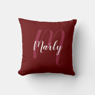 Personalisiertes Monogramm und Name Burgandy Red Kissen