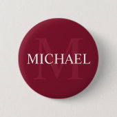 Personalisiertes Monogramm und Name Burgund Red Button (Vorderseite)