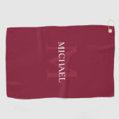 Personalisiertes Monogramm und Name Burgund Red Golfhandtuch (Horizontal)