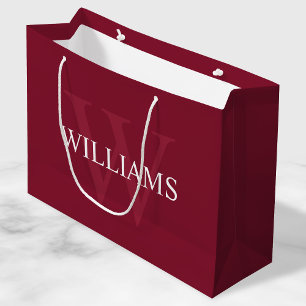 Personalisiertes Monogramm und Name Burgund Red Große Geschenktüte
