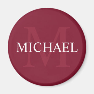 Personalisiertes Monogramm und Name Burgund Red Magnet