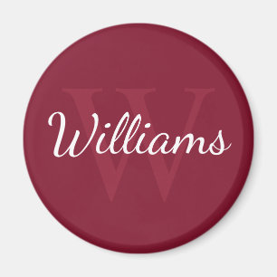 Personalisiertes Monogramm und Name Burgund Red Magnet