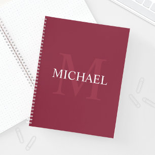 Personalisiertes Monogramm und Name Burgunderrot Notizblock
