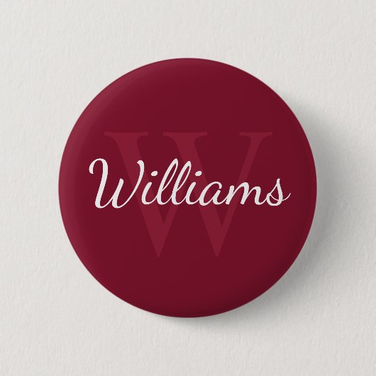 Personalisiertes Monogramm und Name Burgundy Red Button (Vorderseite)
