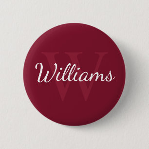 Personalisiertes Monogramm und Name Burgundy Red Button