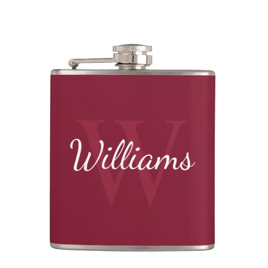 Personalisiertes Monogramm und Name Burgundy Red Flachmann (Vorderseite)