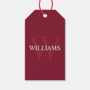 Personalisiertes Monogramm und Name Burgundy Red Geschenkanhänger
