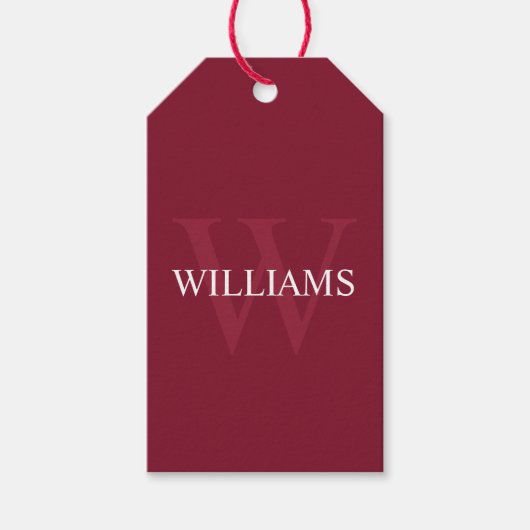 Personalisiertes Monogramm und Name Burgundy Red Geschenkanhänger (Vorderseite)