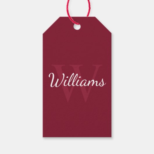 Personalisiertes Monogramm und Name Burgundy Red Geschenkanhänger (Vorderseite)