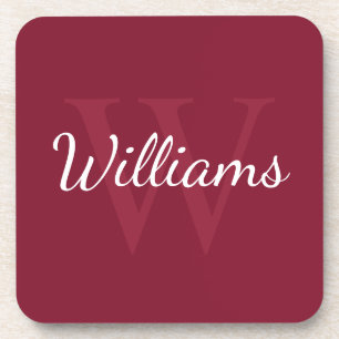 Personalisiertes Monogramm und Name Burgundy Red Getränkeuntersetzer