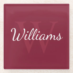 Personalisiertes Monogramm und Name Burgundy Red Glasuntersetzer