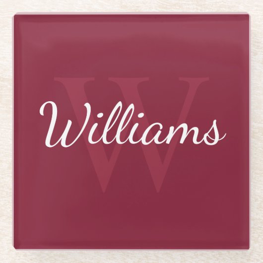 Personalisiertes Monogramm und Name Burgundy Red Glasuntersetzer (Vorderseite)