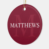 Personalisiertes Monogramm und Name Burgundy Red Keramik Ornament (Links)