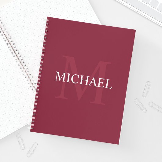Personalisiertes Monogramm und Name Burgundy Red Notizblock