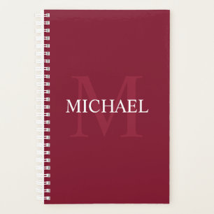 Personalisiertes Monogramm und Name Burgundy Red Planer