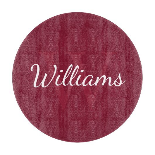 Personalisiertes Monogramm und Name Burgundy Red Schneidebrett (Vorderseite)