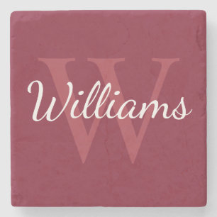 Personalisiertes Monogramm und Name Burgundy Red Steinuntersetzer