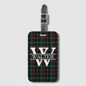 Personalisiertes Monogramm und Name Dunkel Kariert Gepäckanhänger (Vorderseite Vertikal)