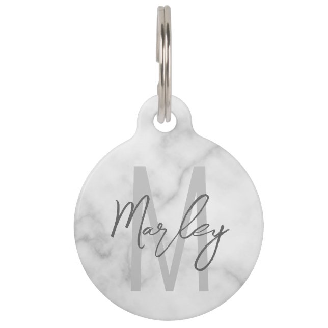 Personalisiertes Monogramm und Name für das weiße  Haustiermarke (Vorderseite)