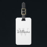 Personalisiertes Monogramm und Name Gepäckanhänger<br><div class="desc">Personalisierte Monogramm- und Namensschilder weisen personalisierten Namen in Grauschrift-Schriftart-Stil und Monogramm im hellgrauen Serif-Schriftart-Stil als Hintergrund auf,  auf weißem Hintergrund.

Ideal als Urlaubsgeschenk,  Familienfavoriten,  danke für Trauzeugen und Geschenk für jeden besondere Anlässe.</div>