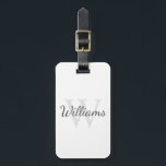 Personalisiertes Monogramm und Name Gepäckanhänger<br><div class="desc">Personalisierte Monogramm- und Namensschilder weisen personalisierten Namen in Grauschrift-Schriftart-Stil und Monogramm im hellgrauen Serif-Schriftart-Stil als Hintergrund auf,  auf weißem Hintergrund.

Ideal als Urlaubsgeschenk,  Familienfavoriten,  danke für Trauzeugen und Geschenk für jeden besondere Anlässe.</div>
