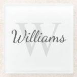 Personalisiertes Monogramm und Name Glasuntersetzer<br><div class="desc">Personalisiertes Monogramm und Namensgeschenk enthält personalisierte Namen im Stil eines Schriftartes mit grauem Skript und Monogramm im hellgrauen Serif-Schriftart-Stil als Hintergrund,  auf weißem Hintergrund. Perfekt als Urlaubsgeschenk,  Vatertagsgeschenk,  Familiengeschenk,  Wiedersehen,  Dankeschön für Trauzeugen und Geschenk für alle besondere Anlässe.</div>