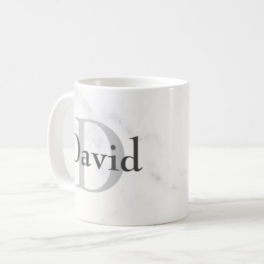 Personalisiertes Monogramm und Name im Marmorstil Kaffeetasse (Vorderseite Links)