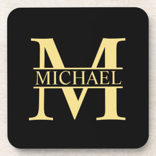 Personalisiertes Monogramm und Name in Schwarz und Getränkeuntersetzer